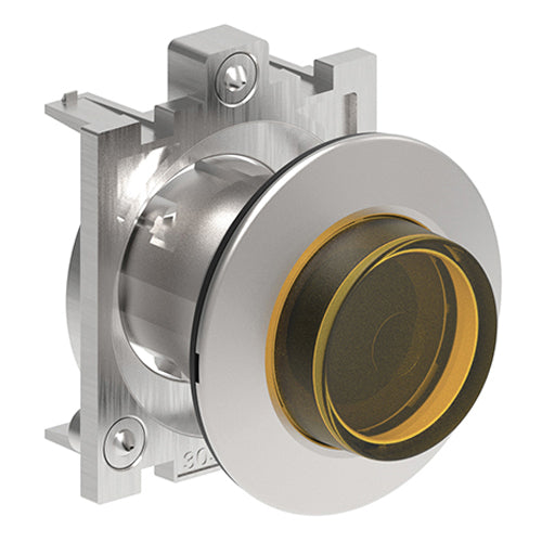 Lovato LPFQL205, Illuminated Push-Push Button Actuator, Ø30mm Platinum Series Flat Metal, Extended, Push ON-Push OFF, Yellow