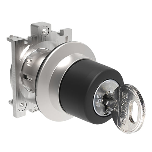 Lovato LPFS333R520E, Selector Switch Actuator, Key Lever, Ø30mm Platinum Series Flat Metal, 3 Position, 1 - 0 - 2 (Key Extraction in 2), Black, With Different Key Code