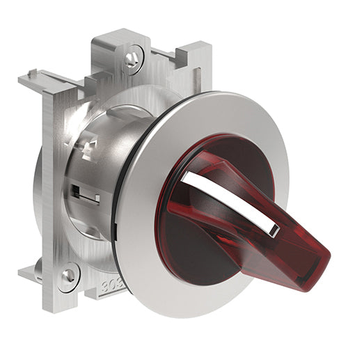 Lovato LPFSL1214, Illuminated Selector Switch Actuator, Short Lever, Ø30mm Platinum Series Flat Metal, 2 Position, 0 < 1, Red