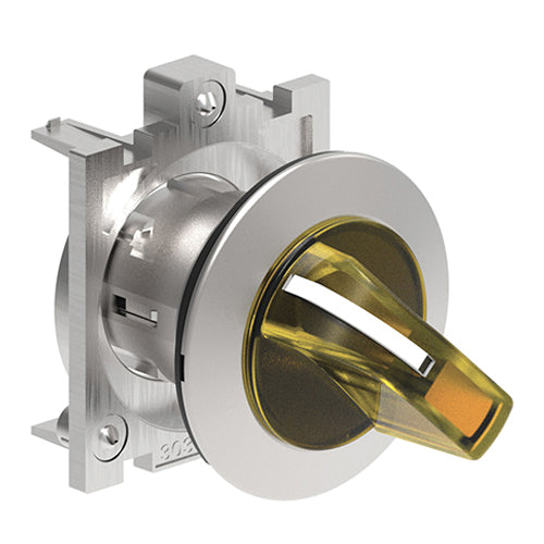 Lovato LPFSL1215, Illuminated Selector Switch Actuator, Short Lever, Ø30mm Platinum Series Flat Metal, 2 Position, 0 < 1, Yellow