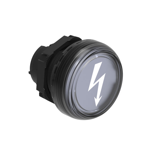 Lovato LPL1187, Pilot Light Head with Symbol Indicating ''DANGEROUS VOLTAGE'', Ø22mm Platinum Series Chromed Plastic, Transparent, Without Mounting Adapter