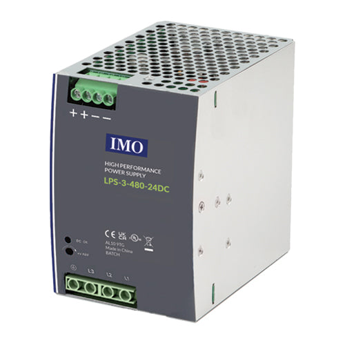 IMO LPS-3-480-24DC, LPS Series Three Phase DIN Rail Power Supply, 340-550VAC / 480-780VDC Input, 480W 24VDC 20A Output, Metal Body
