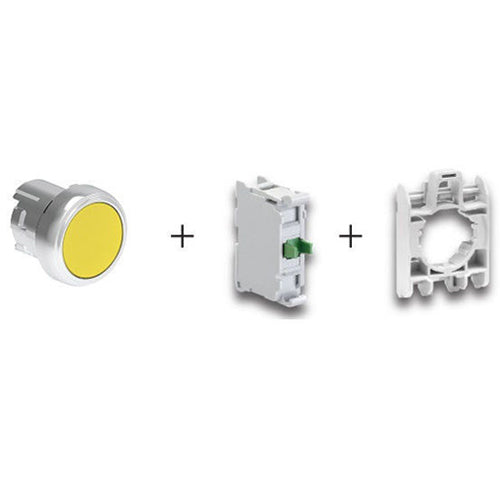 Lovato LPSB105K10, Yellow Color Push Button Kit, NEMA 4X (IP69K), Spring Return Actuator, NO Contact and Contact Holder Included