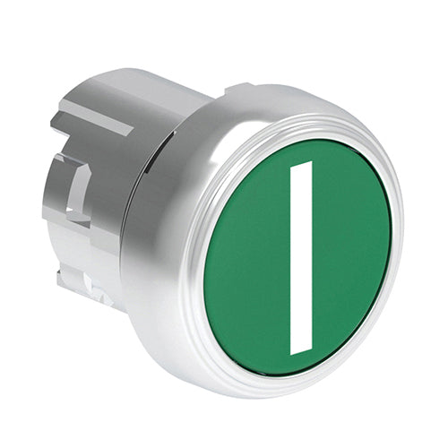 Lovato LPSB1113, Pushbutton Actuator with "I" Symbol, Spring Return, Ø22mm Platinum Series Metal, Flush, Green