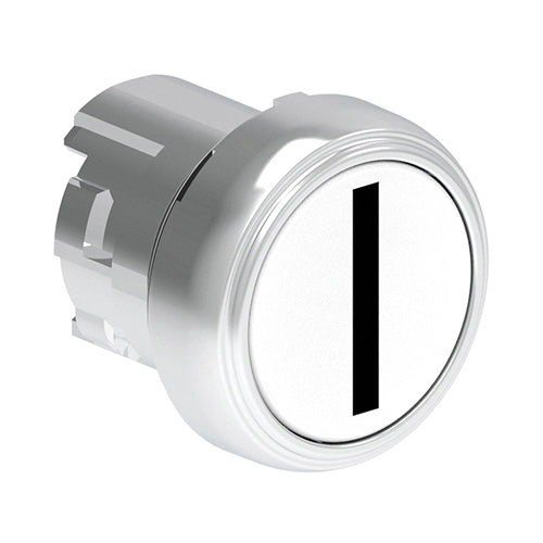 Lovato LPSB1118, Pushbutton Actuator with "I" Symbol, Spring Return, Ø22mm Platinum Series Metal, Flush, White