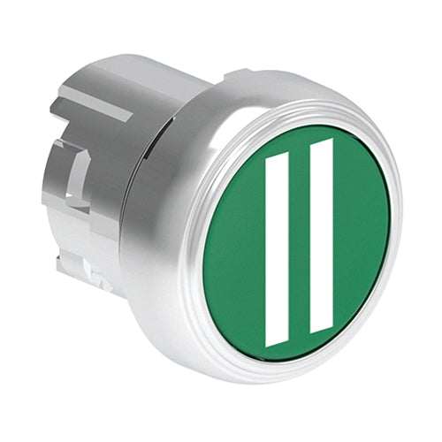 Lovato LPSB1123, Pushbutton Actuator with "II" Symbol, Spring Return, Ø22mm Platinum Series Metal, Flush, Green