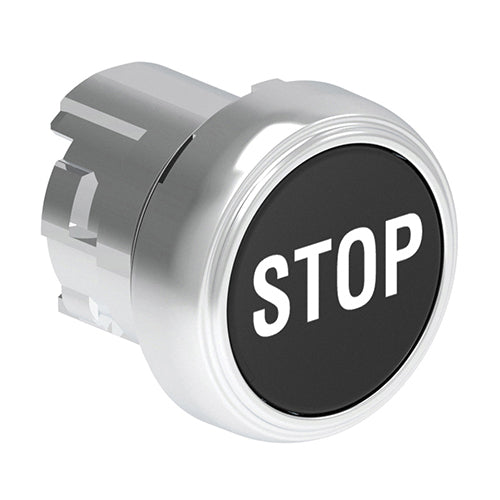 Lovato LPSB1132, Pushbutton Actuator with "STOP" Symbol, Spring Return, Ø22mm Platinum Series Metal, Flush, Black