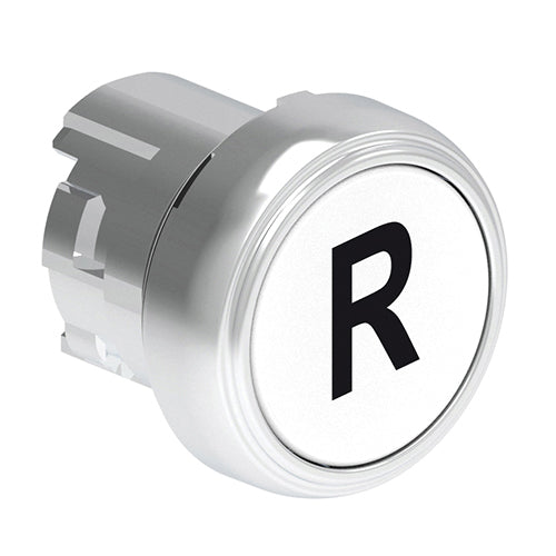 Lovato LPSB1178, Pushbutton Actuator with "R" Symbol, Spring Return, Ø22mm Platinum Series Metal, Flush, White