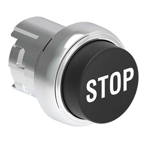 Lovato LPSB2132, Pushbutton Actuator with "STOP" Symbol, Spring Return, Ø22mm Platinum Series Metal, Extended, Black