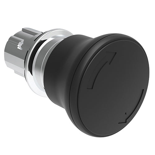 Lovato LPSB6642, Mushroom Head Pushbutton Actuator, Ø22mm Platinum Series Metal, Latch, Turn to Release, Ø40mm Head Diameter, For Normal Stopping, Black