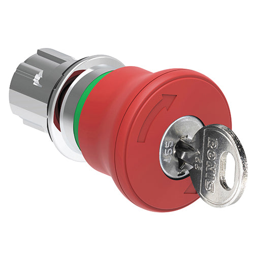 Lovato LPSB6844R3433E, Mushroom Head Pushbutton Actuator, Ø22mm Platinum Series Metal, Latch, Turn Key to Release, Ø40mm Head Diameter, For Emergency Stopping, ISO 13850 Compliant, Red, Different Key Code