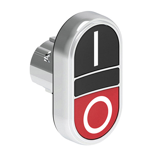 Lovato LPSB7122, Double-Touch Actuator with "I-O" Symbol, Ø22mm Platinum Series Metal, Two Flush Pushbuttons, Both Spring Return, Black/Red
