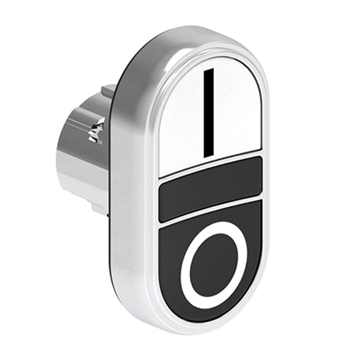 Lovato LPSB7124, Double-Touch Actuator with "I-O" Symbol, Ø22mm Platinum Series Metal, Two Flush Pushbuttons, Both Spring Return, White/Black