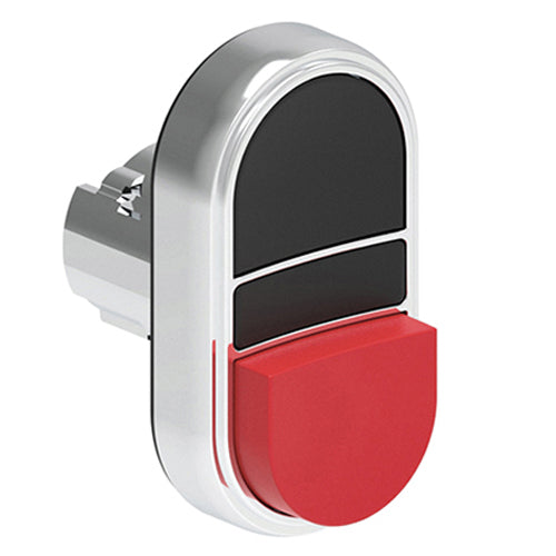 Lovato LPSB7212, Double-Touch Actuator, Ø22mm Platinum Series Metal, One Extended and One Flush Pushbuttons, Both Spring Return, Black/Red