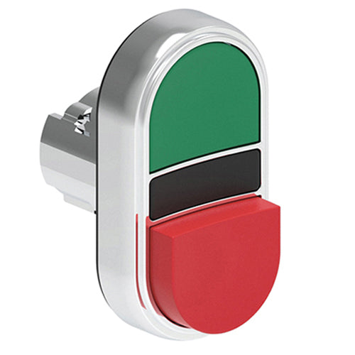 Lovato LPSB7213, Double-Touch Actuator, Ø22mm Platinum Series Metal, One Extended and One Flush Pushbuttons, Both Spring Return, Green/Red