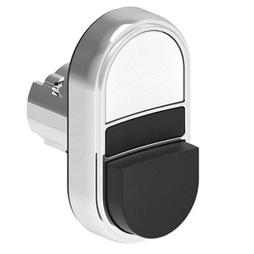 Lovato LPSB7214, Double-Touch Actuator, Ø22mm Platinum Series Metal, One Extended and One Flush Pushbuttons, Both Spring Return, White/Black