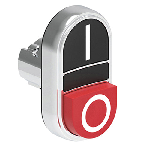 Lovato LPSB7222, Double-Touch Actuator with "I-O" Symbol, Ø22mm Platinum Series Metal, One Extended and One Flush Pushbuttons, Both Spring Return, Black/Red