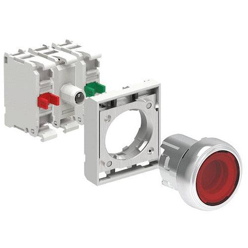 Lovato LPSBL104K11PB4, Illuminated Button Actuator in Kit, Spring Return, Flush, Red, With Mounting Adapter and Two Contact Elements, 1NO+1NC, Screw Termination, LED Integrated Lamp-Holder, Steady Light, 12...30VAC/DC