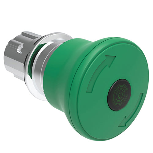 Lovato LPSBL6643, Illuminated Mushroom Head Button Actuator, Ø22mm Platinum Series Metal, Latch, Turn To Release, For Normal Stopping, Ø40mm Head Diameter, Green