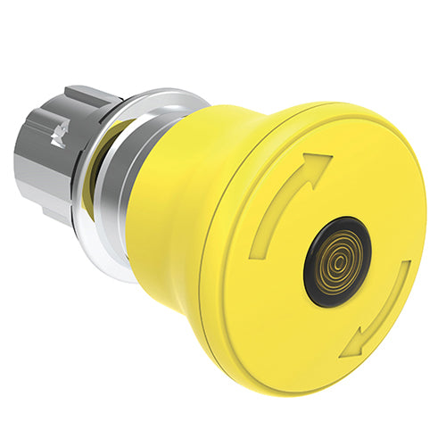Lovato LPSBL6645, Illuminated Mushroom Head Button Actuator, Ø22mm Platinum Series Metal, Latch, Turn To Release, For Normal Stopping, Ø40mm Head Diameter, Yellow