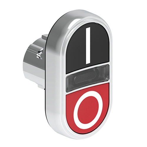Lovato LPSBL7122, Double-Touch Actuator with "I-O" Symbol, White Indicator, Ø22mm Platinum Series Metal, Two Flush Pushbuttons, Both Spring Return, Black/Red