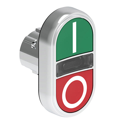 Lovato LPSBL7123, Double-Touch Actuator with "I-O" Symbol, White Indicator, Ø22mm Platinum Series Metal, Two Flush Pushbuttons, Both Spring Return, Green/Red