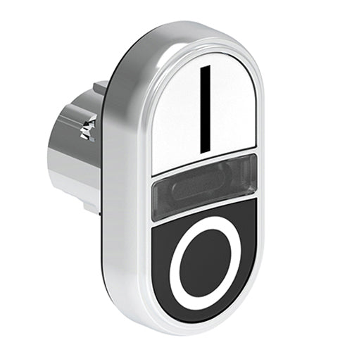 Lovato LPSBL7124, Double-Touch Actuator with "I-O" Symbol, White Indicator, Ø22mm Platinum Series Metal, Two Flush Pushbuttons, Both Spring Return, White/Black