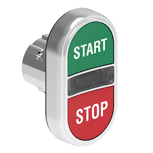 Lovato LPSBL7133, Double-Touch Actuator with "START-STOP" Symbol, White Indicator, Ø22mm Platinum Series Metal, Two Flush Pushbuttons, Both Spring Return, Green/Red