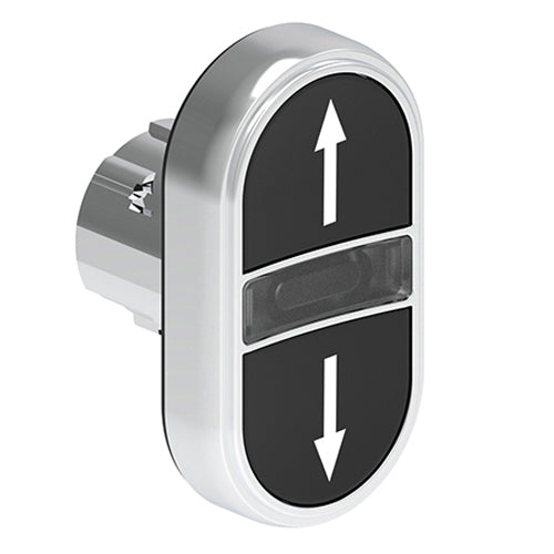 Lovato LPSBL7191, Double-Touch Actuator with Up-Down Arrow Symbol, White Indicator, Ø22mm Platinum Series Metal, Two Flush Pushbuttons, Both Spring Return, Black/Black