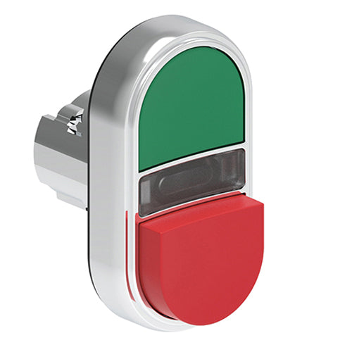 Lovato LPSBL7213, Double-Touch Actuator, Ø22mm Platinum Series Metal, One Extended and One Flush Pushbuttons, Both Spring Return, Green/Red