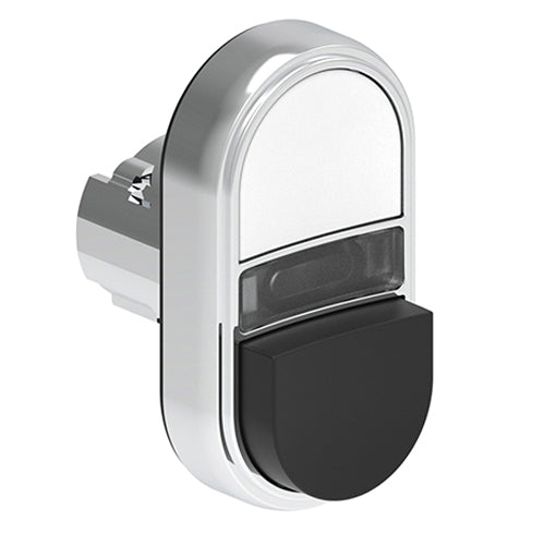 Lovato LPSBL7214, Double-Touch Actuator, Ø22mm Platinum Series Metal, One Extended and One Flush Pushbuttons, Both Spring Return, White/Black