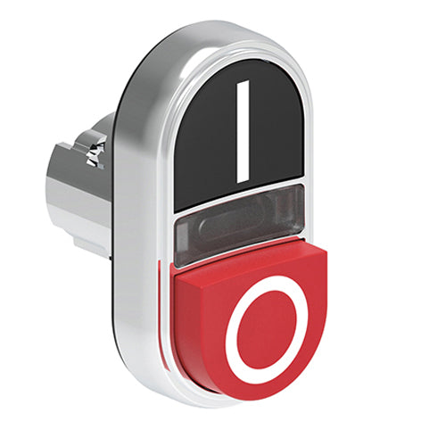 Lovato LPSBL7222, Double-Touch Actuator with "I-O" Symbol, Ø22mm Platinum Series Metal, One Extended and One Flush Pushbuttons, Both Spring Return, Black/Red