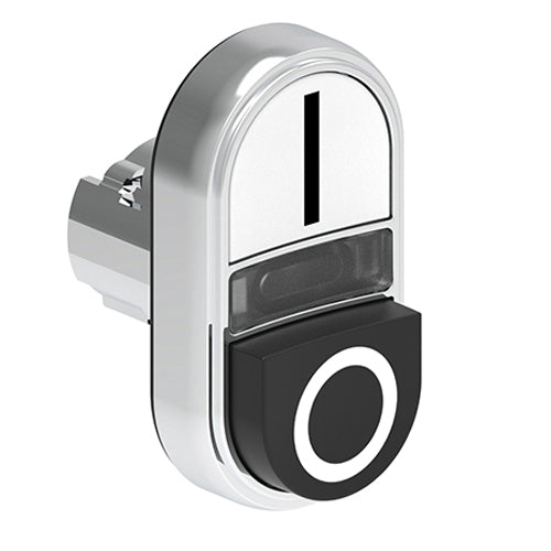 Lovato LPSBL7224, Double-Touch Actuator with "I-O" Symbol, Ø22mm Platinum Series Metal, One Extended and One Flush Pushbuttons, Both Spring Return, White/Black