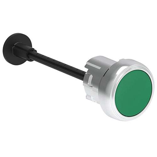 Lovato LPSR1003, Mechanical Rest Button, Complete Unit, Spring Return, Ø22mm Platinum Series Metal, Flush, Adjustable Length 0...150mm/5.9in, Complete with Shaft, Green