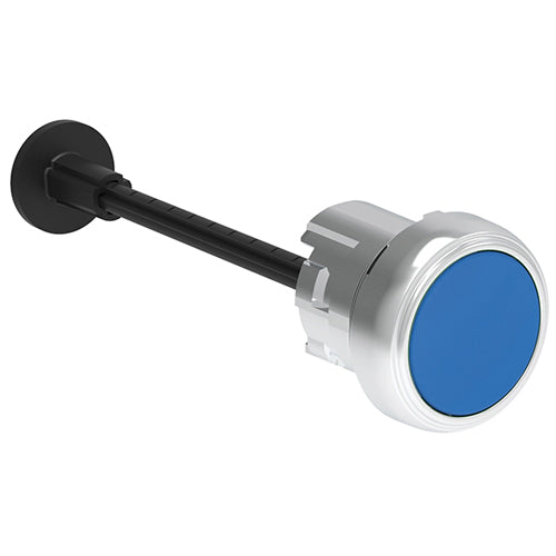 Lovato LPSR1006, Mechanical Rest Button, Complete Unit, Spring Return, Ø22mm Platinum Series Metal, Flush, Adjustable Length 0...150mm/5.9in, Complete with Shaft, Blue