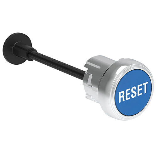 Lovato LPSR1196, Mechanical Rest Button with ''RESET'' Caption, Complete Unit, Spring Return, Ø22mm Platinum Series Metal, Flush, Adjustable Length 0...150mm/5.9in, Complete with Shaft, Blue