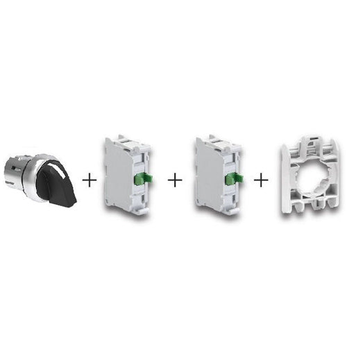 Lovato LPSS130K20, 3 Position Selector Switch Kit, NEMA 4X (IP69K), 3 Position Selector Switch, NO Contact and Contact Holder Included