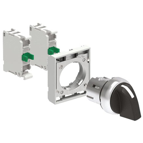 Lovato LPSS131K20, Selector Switch Actuator in Kit, Short Lever, Ø22mm Platinum Series Metal, 3 Position, 1 > 0 < 2, Black, With Mounting Adapter and 2 Contact Elements, 2NO, Screw Termination