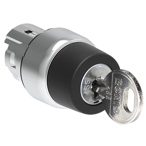 Lovato LPSS332R520E, Selector Switch Actuator, Key Lever, Ø22mm Platinum Series Metal, 3 Position, 1 - 0 - 2 (Key Extraction in 1), Black, With Different Key Code