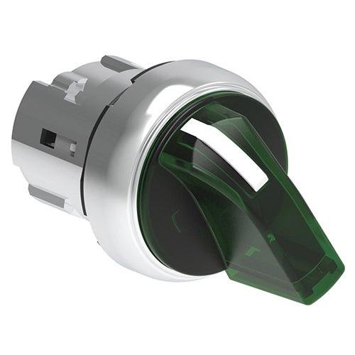 Lovato LPSSL1303, Illuminated Selector Switch Actuator, Short Lever, Ø22mm Platinum Series Metal, 3 Position, 1 - 0 - 2, Green