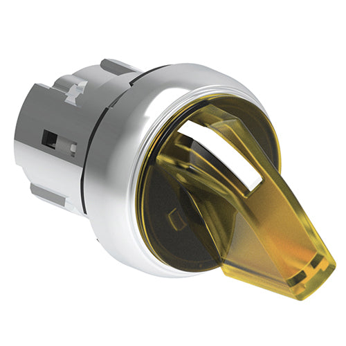 Lovato LPSSL1305, Illuminated Selector Switch Actuator, Short Lever, Ø22mm Platinum Series Metal, 3 Position, 1 - 0 - 2, Yellow