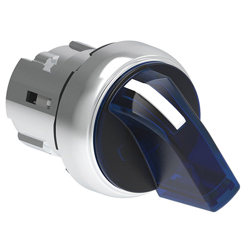 Lovato LPSSL1306, Illuminated Selector Switch Actuator, Short Lever, Ø22mm Platinum Series Metal, 3 Position, 1 - 0 - 2, Blue