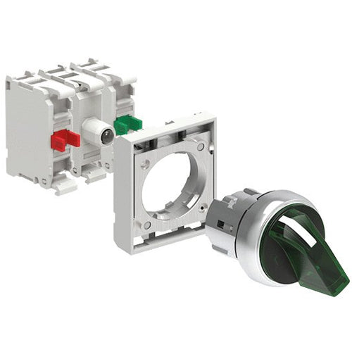 Lovato LPSSL120K11PM3, Illuminated Selector Switch Actuator In Kit, 2 Position, 0 - 1, Green, With Mounting Adapter and 2 Contact Elements, 1NO+1NC, Screw Termination, LED Integrated Lamp-Holder, Steady Light, 185…265VAC/DC