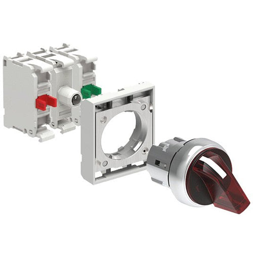 Lovato LPSSL120K11PM4, Illuminated Selector Switch Actuator In Kit, 2 Position, 0 - 1, Red, With Mounting Adapter and 2 Contact Elements, 1NO+1NC, Screw Termination, LED Integrated Lamp-Holder, Steady Light, 185…265VAC/DC