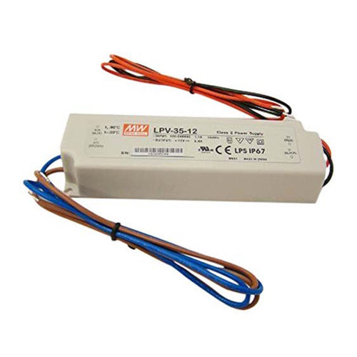 Mean Well LPV-35-12, 35W Single Output Switching LED Power Supply, 90-264VAC/127-370VDC Input, 12VDC Output, 3Amps
