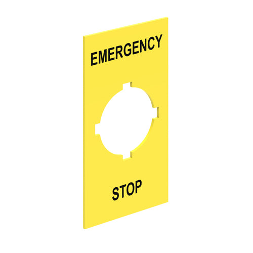 Lovato LPXAU110, Adhesive Label for Mushroom Head Pushbuttons, ''EMERGENCY STOP'' Text, Size 31x61mm/1.22x2.40in, 2 Packs
