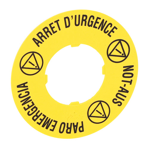 Lovato LPXAU118, Plastic Disk for Mushroom Head Pushbuttons, ''ARRET D’URGENCE/NOT-AUS/PARO EMERGENCIA'' Text, Ø60mm/2.4in, 2 Packs