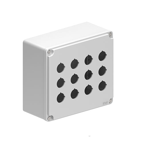 Lovato LPZM12CA8, Multiholes Metal Control Station, Empty with No Actuators, For 12 Actuators, Grey Cover