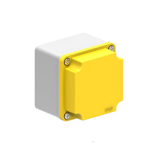 Lovato LPZM1E5, Metal Enclosure, 80x80x73mm(3.15x3.15x2.87in), Yellow Cover