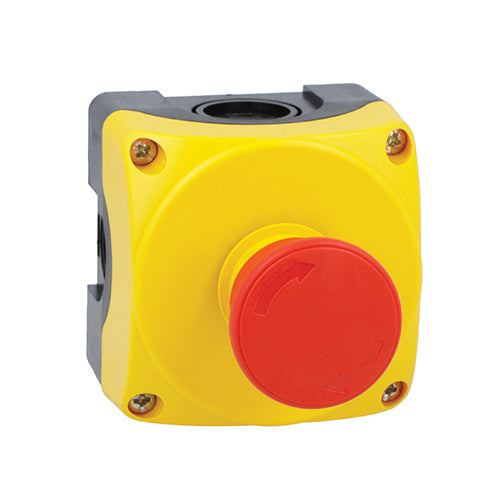 Lovato LPZP1B5603, Yellow control station LPZP1A5 complete with mushroom pushbutton turn-to-release LPCB6644 1NC
